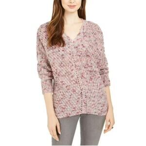 Style & Co Pastel Pink Multi Fleck Pointelle Knit V-Neck Pullover Sweater XS NWT